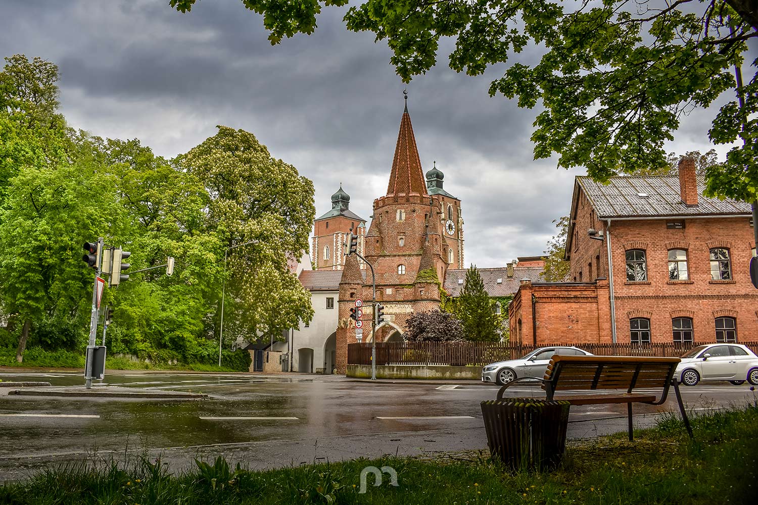 Kreuztor in rainy Ingolstadt, Germany